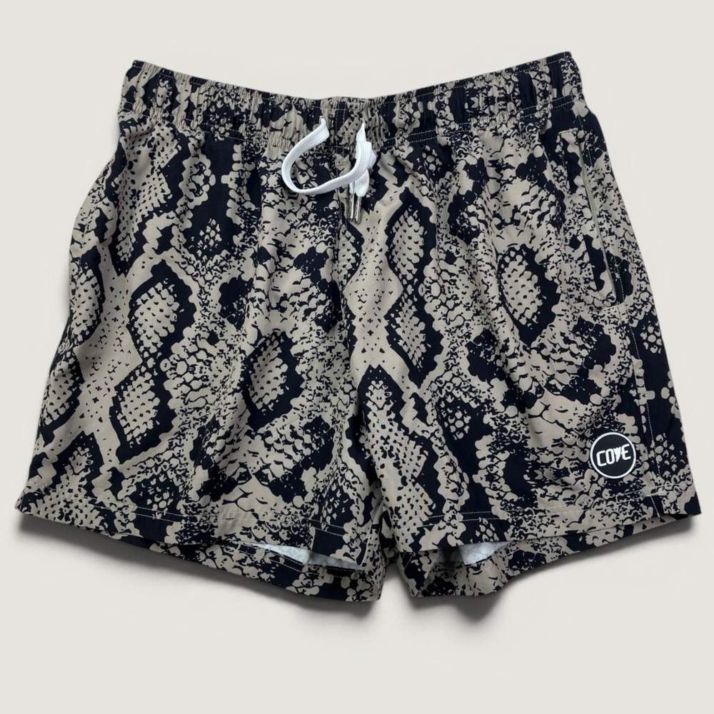Cove Mens 36 Hybrid Performance Beige Black Snakeskin Print 5in Inseam